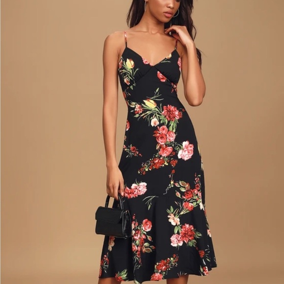 Lulus Summer Lovin' Black Floral Print Sleeveless Midi Dress Size XS - Picture 1 of 16